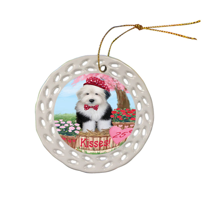 Rosie 25 Cent Kisses Old English Sheepdog Ceramic Doily Ornament DPOR56335