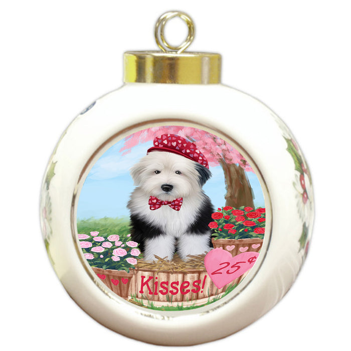 Rosie 25 Cent Kisses Old English Sheepdog Round Ball Christmas Ornament RBPOR56335