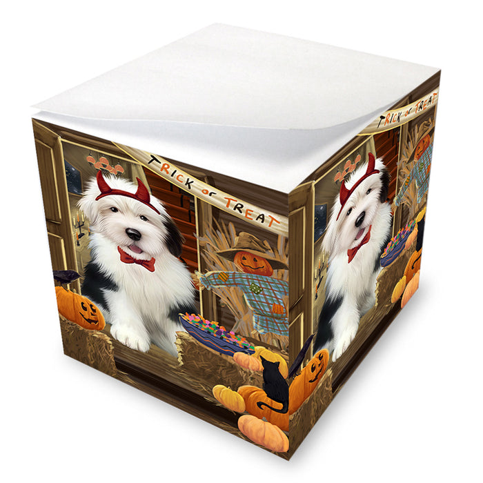 Enter at Own Risk Trick or Treat Halloween Old English Sheepdog Note Cube NOC53202