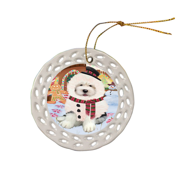Christmas Gingerbread House Candyfest Old English Sheepdog Ceramic Doily Ornament DPOR56821