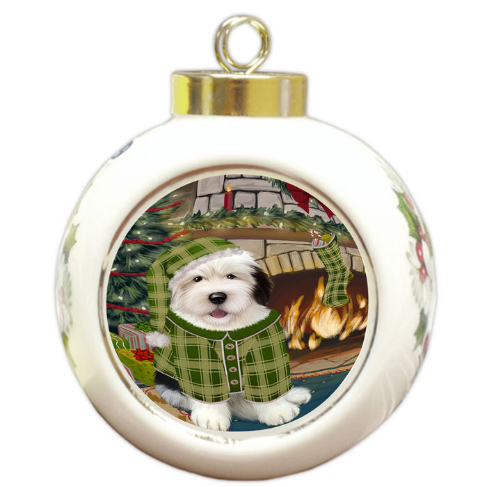 The Stocking was Hung Old English Sheepdog Round Ball Christmas Ornament RBPOR55727