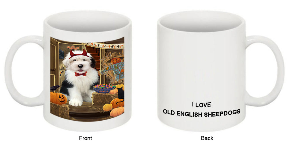 Enter at Own Risk Trick or Treat Halloween Old English Sheepdog Coffee Mug MUG48600