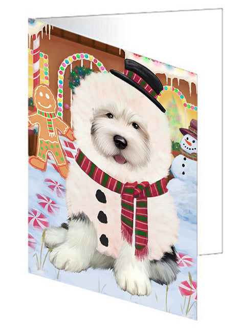 Christmas Gingerbread House Candyfest Old English Sheepdog Handmade Artwork Assorted Pets Greeting Cards and Note Cards with Envelopes for All Occasions and Holiday Seasons GCD73910