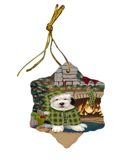 The Stocking was Hung Old English Sheepdog Star Porcelain Ornament SPOR55727