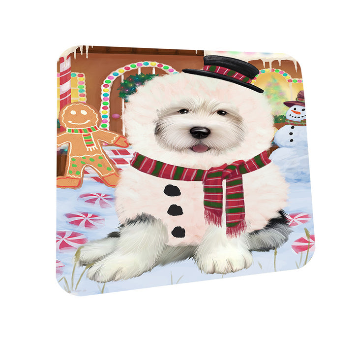 Christmas Gingerbread House Candyfest Old English Sheepdog Coasters Set of 4 CST56423