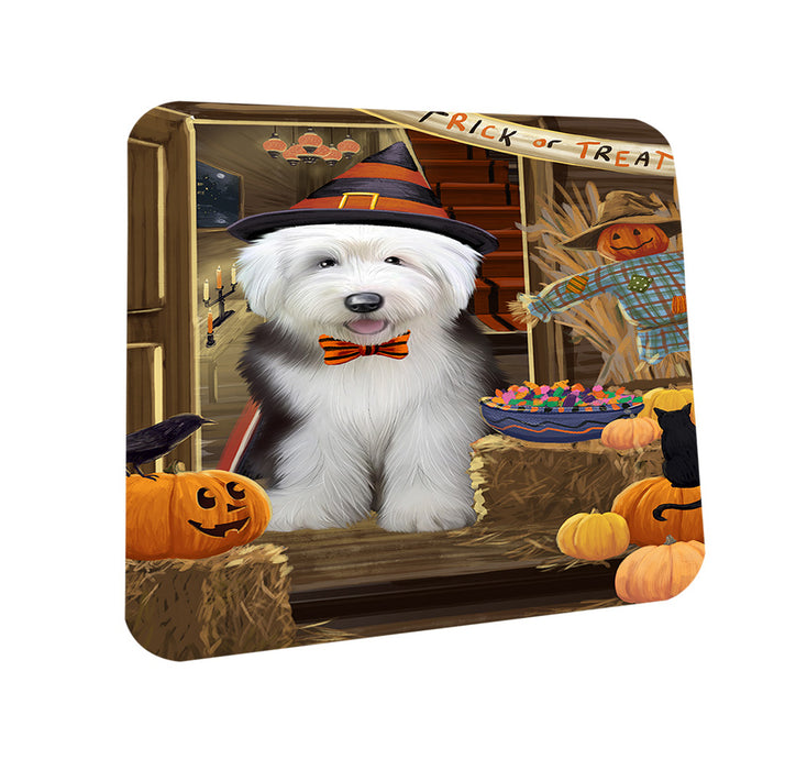 Enter at Own Risk Trick or Treat Halloween Old English Sheepdog Coasters Set of 4 CST53161