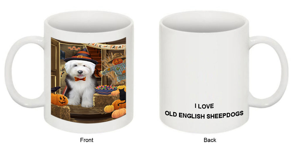 Enter at Own Risk Trick or Treat Halloween Old English Sheepdog Coffee Mug MUG48601