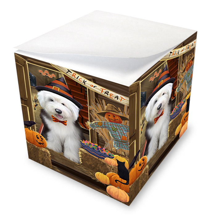 Enter at Own Risk Trick or Treat Halloween Old English Sheepdog Note Cube NOC53203