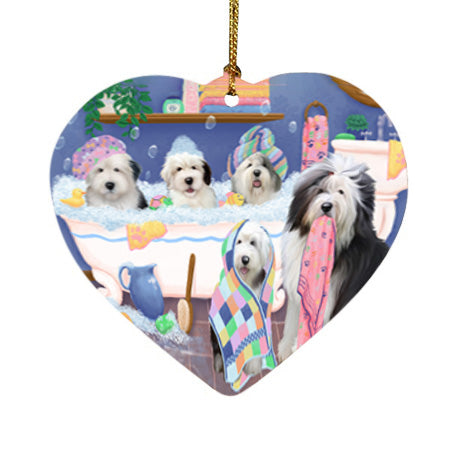 Rub A Dub Dogs In A Tub Old English Sheepdogs Heart Christmas Ornament HPOR57161