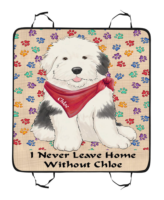 Personalized I Never Leave Home Paw Print Old English Sheepdogs Pet Back Car Seat Cover
