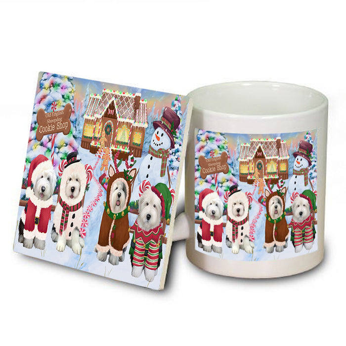 Holiday Gingerbread Cookie Shop Old English Sheepdogs Mug and Coaster Set MUC56498