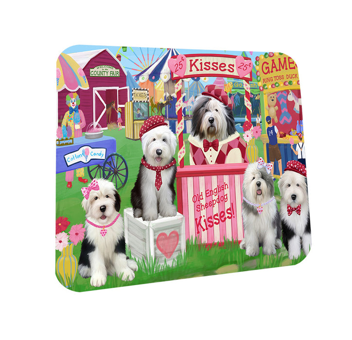 Carnival Kissing Booth Old English Sheepdogs Coasters Set of 4 CST55868