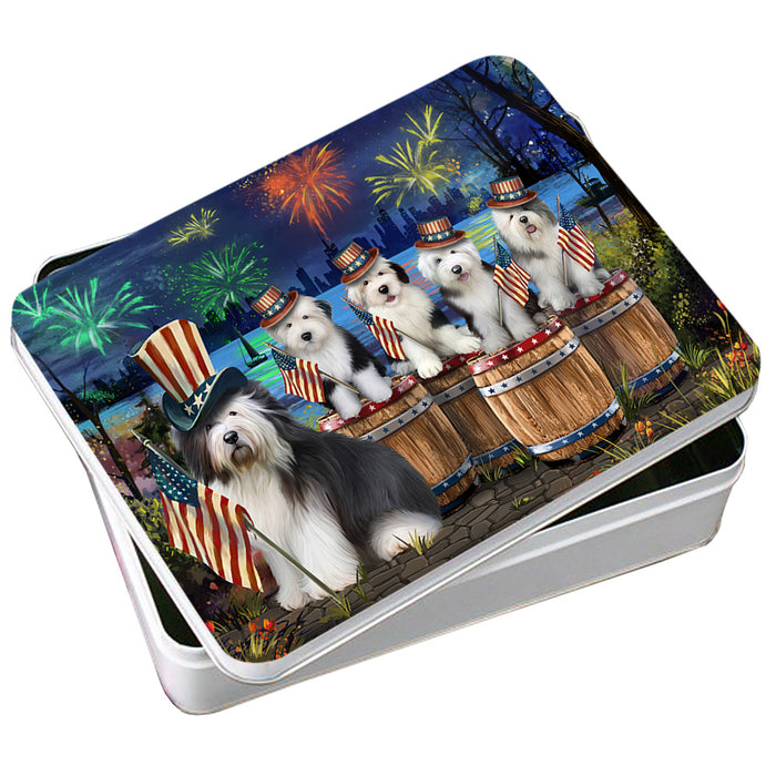 4th of July Independence Day Fireworks Old English Sheepdogs at the Lake Photo Storage Tin PITN51044