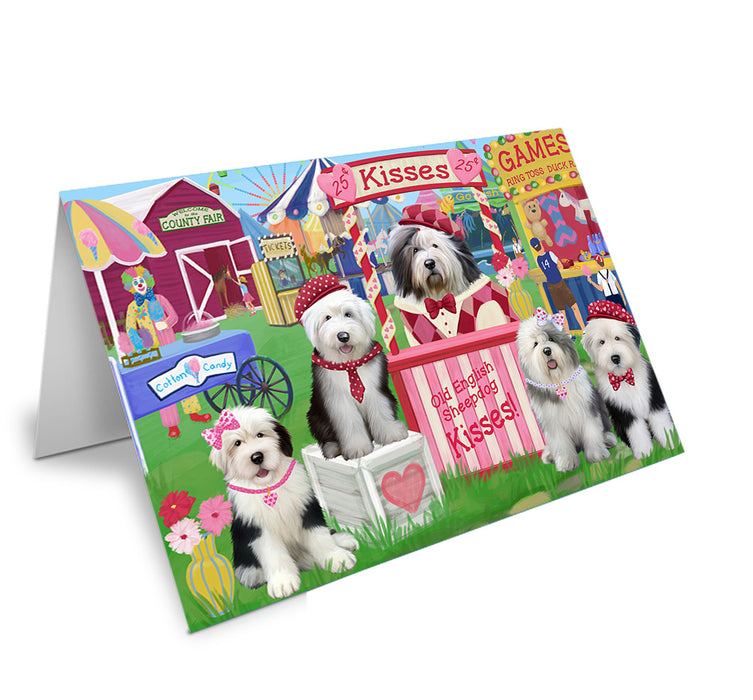 Carnival Kissing Booth Old English Sheepdogs Handmade Artwork Assorted Pets Greeting Cards and Note Cards with Envelopes for All Occasions and Holiday Seasons GCD72245