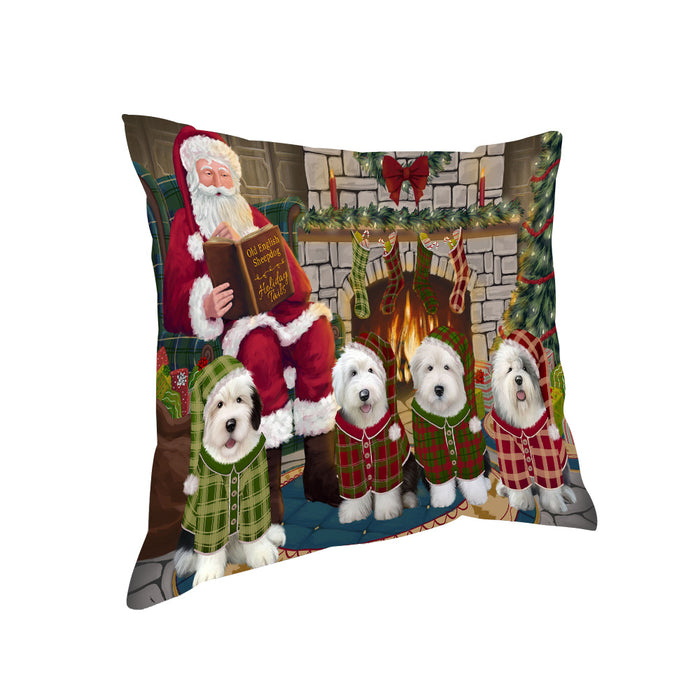 Christmas Cozy Holiday Tails Old English Sheepdogs Pillow PIL69484