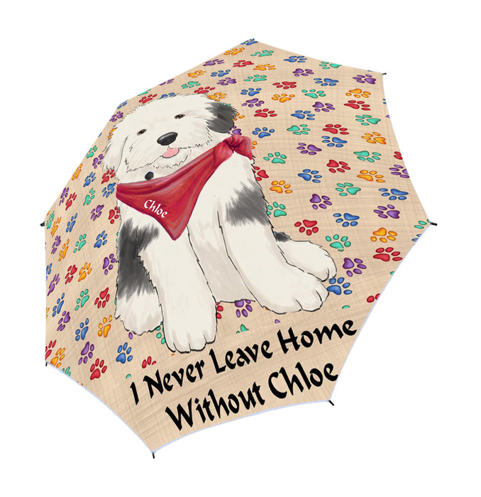 Custom Pet Name Personalized I never Leave Home Old English Sheepdog Semi-Automatic Foldable Umbrella