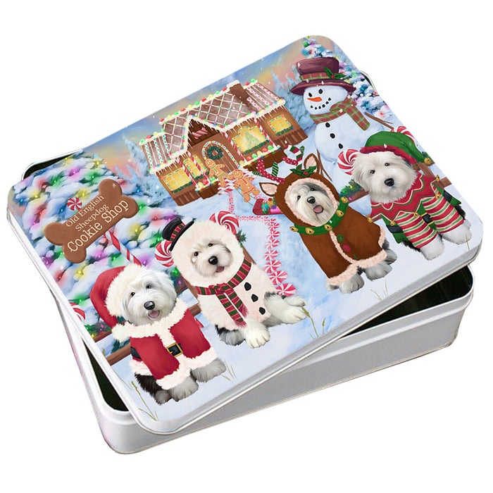 Holiday Gingerbread Cookie Shop Old English Sheepdogs Photo Storage Tin PITN56449