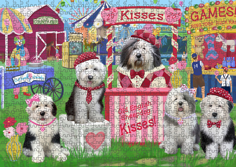 Carnival Kissing Booth Old English Sheepdogs Puzzle with Photo Tin PUZL91844