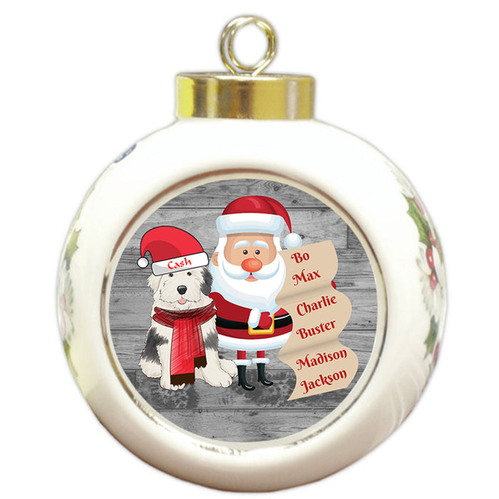 Custom Personalized Santa with Old English Sheepdog Christmas Round Ball Ornament