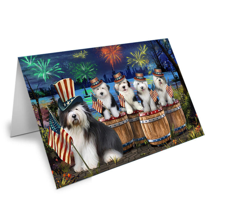 4th of July Independence Day Fireworks Old English Sheepdogs at the Lake Handmade Artwork Assorted Pets Greeting Cards and Note Cards with Envelopes for All Occasions and Holiday Seasons GCD57161