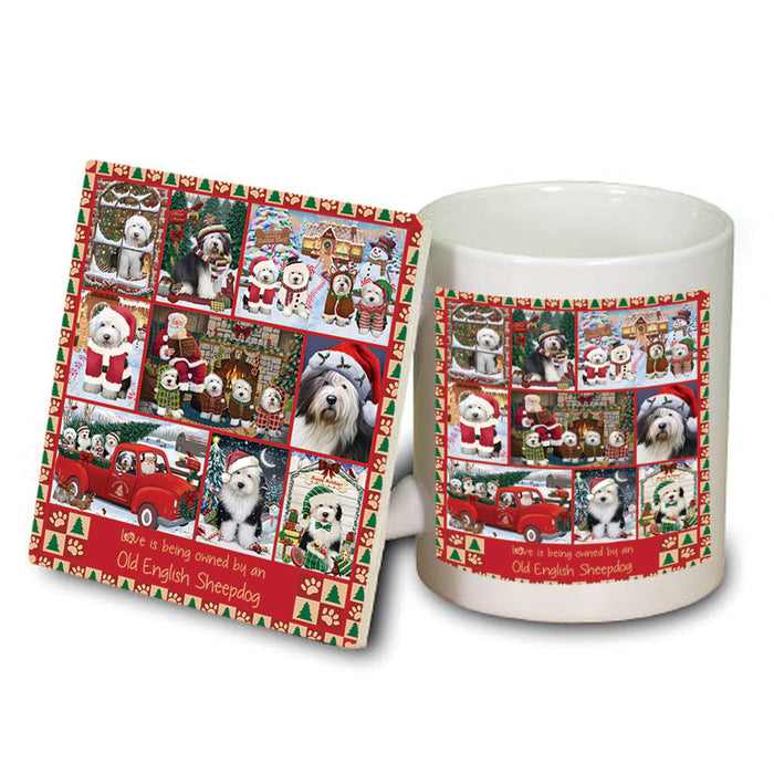 Love is Being Owned Christmas Old English Sheepdogs Mug and Coaster Set MUC57232