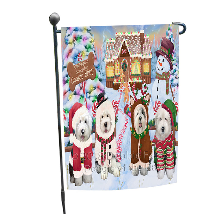 Holiday Gingerbread Cookie Shop Old English Sheepdogs Garden Flag GFLG57134