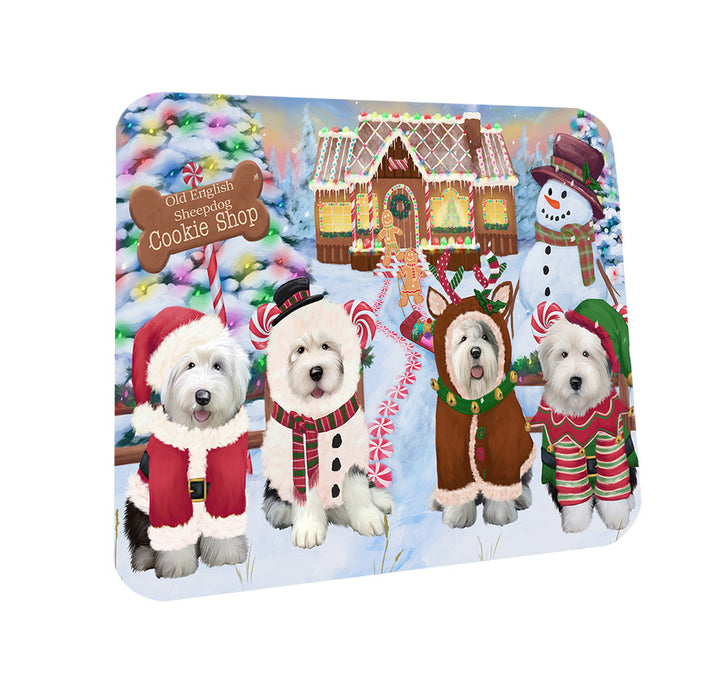 Holiday Gingerbread Cookie Shop Old English Sheepdogs Coasters Set of 4 CST56464
