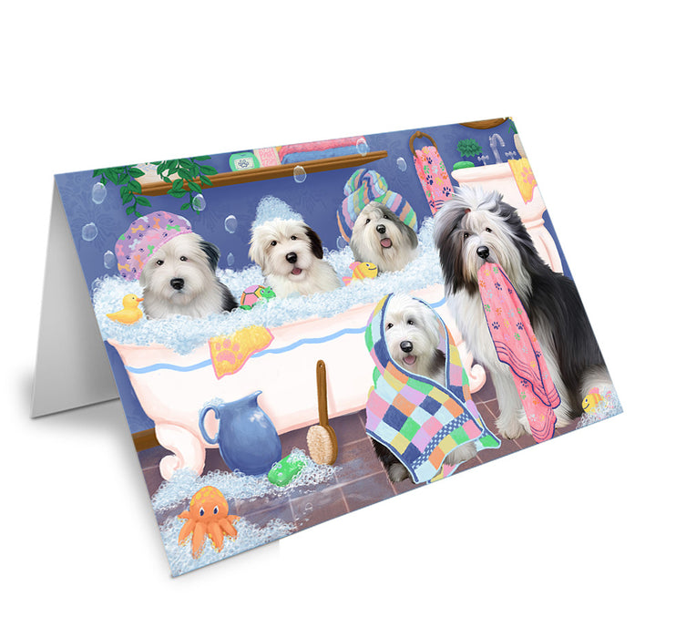 Rub A Dub Dogs In A Tub Old English Sheepdogs Handmade Artwork Assorted Pets Greeting Cards and Note Cards with Envelopes for All Occasions and Holiday Seasons GCD74930