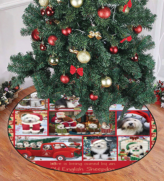 Love is Being Owned Christmas Old English Sheepdogs Tree Skirt