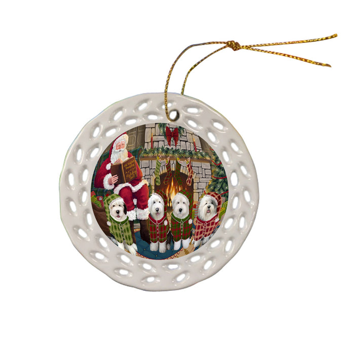 Christmas Cozy Holiday Tails Old English Sheepdogs Ceramic Doily Ornament DPOR55495