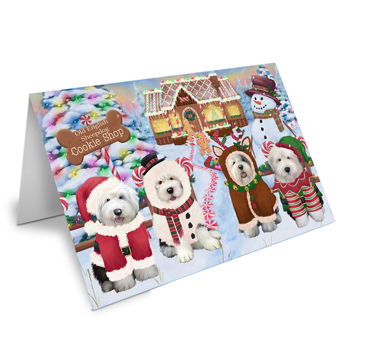 Holiday Gingerbread Cookie Shop Old English Sheepdogs Handmade Artwork Assorted Pets Greeting Cards and Note Cards with Envelopes for All Occasions and Holiday Seasons GCD74033