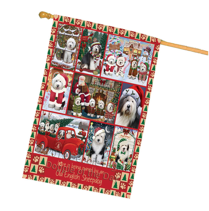 Love is Being Owned Christmas Old English Sheepdogs House Flag FLG66079