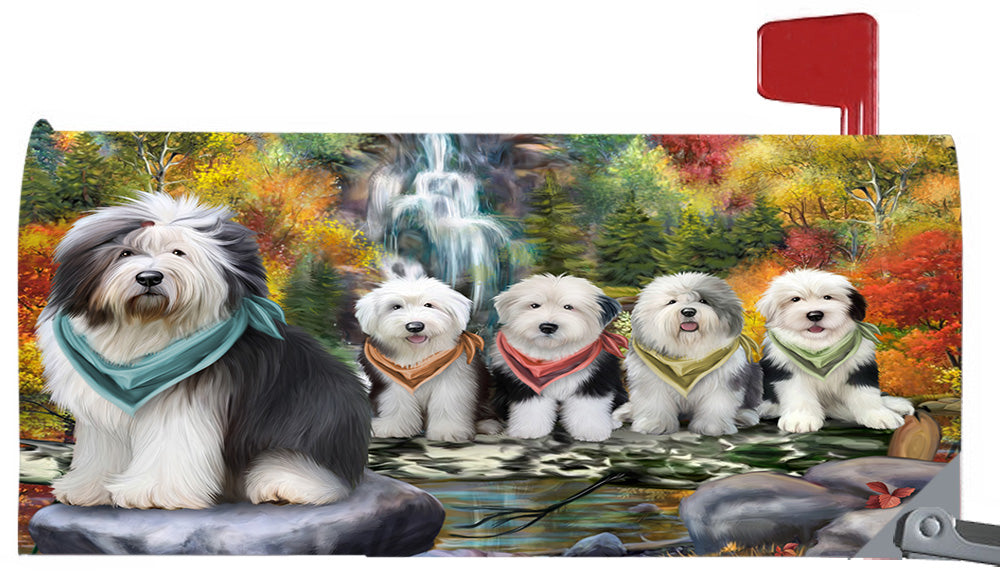 Scenic Waterfall Old English Sheepdogs Magnetic Mailbox Cover MBC48740