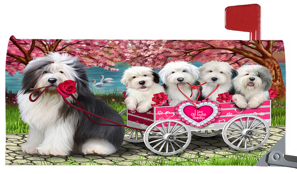 I Love Old English Sheepdogs in a Cart Magnetic Mailbox Cover MBC48569