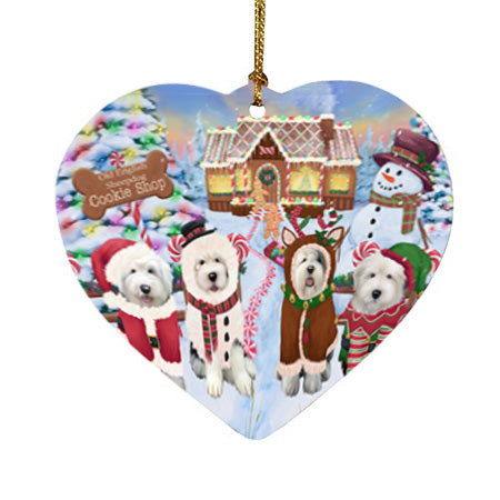 Holiday Gingerbread Cookie Shop Old English Sheepdogs Heart Christmas Ornament HPOR56862