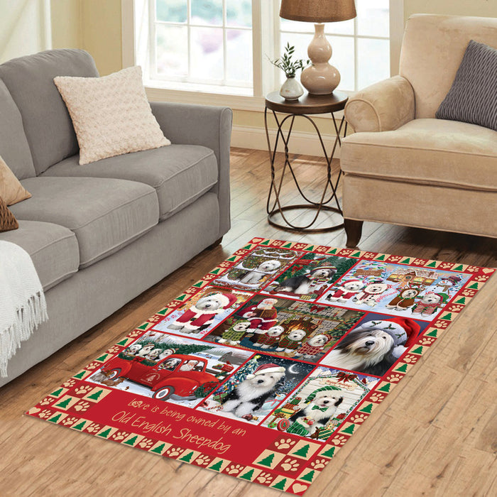Love is Being Owned Christmas Old English Sheepdogs Area Rug