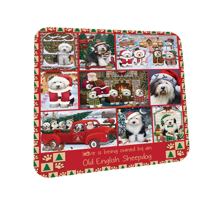 Love is Being Owned Christmas Old English Sheepdogs Coasters Set of 4 CST57198