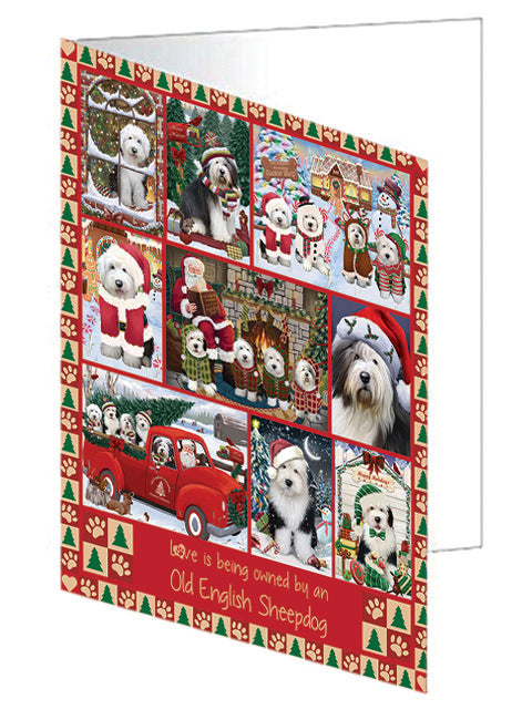 Love is Being Owned Christmas Old English Sheepdogs Handmade Artwork Assorted Pets Greeting Cards and Note Cards with Envelopes for All Occasions and Holiday Seasons GCD78947