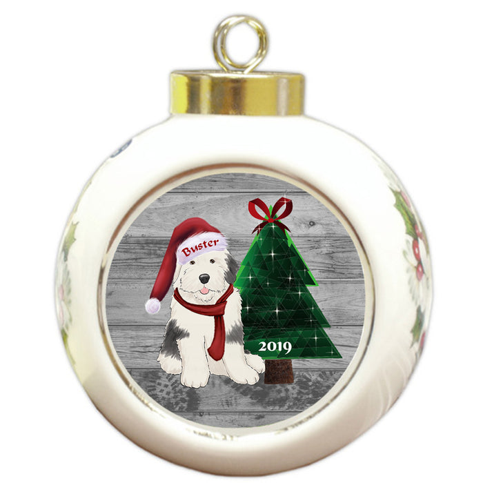 Custom Personalized Old English Sheepdog Glassy Classy Christmas Round Ball Ornament