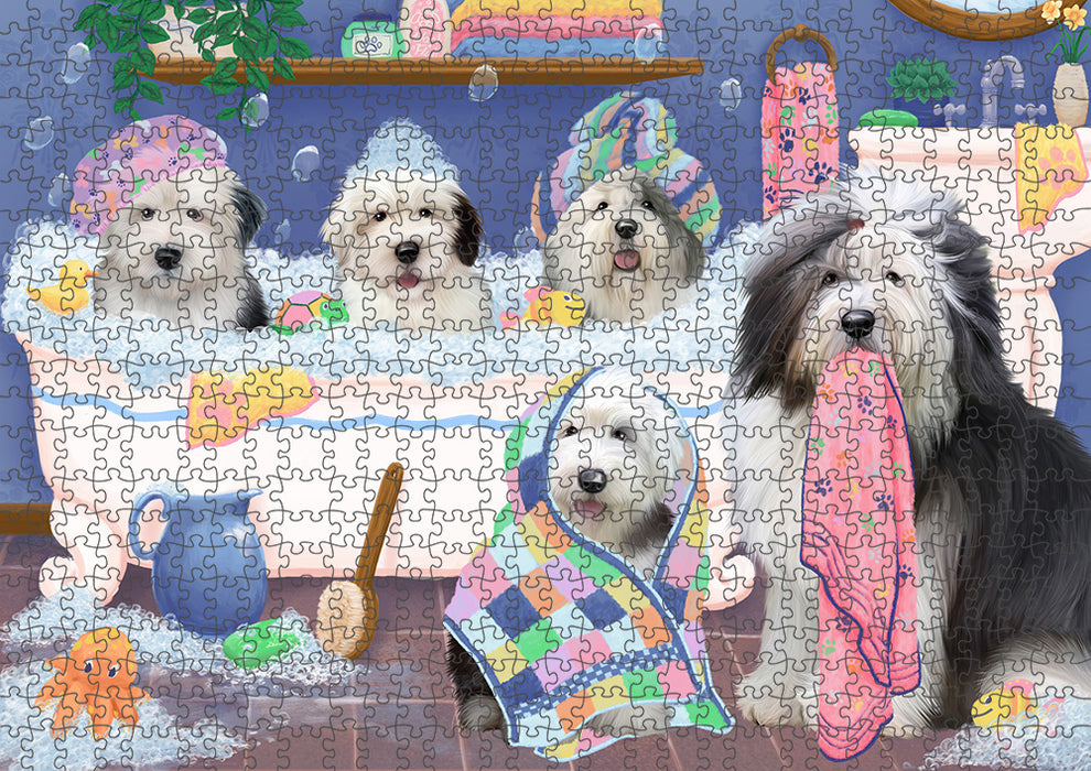 Rub A Dub Dogs In A Tub Old English Sheepdogs Puzzle with Photo Tin PUZL95420
