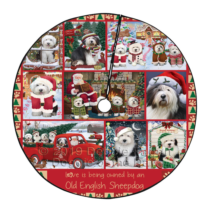 Love is Being Owned Christmas Old English Sheepdogs Tree Skirt