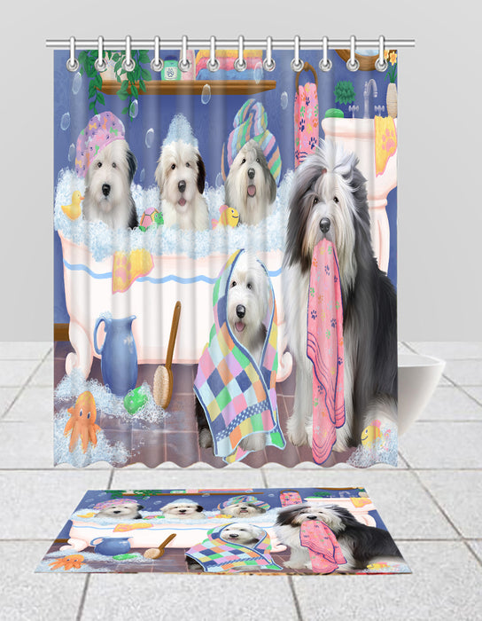 Rub A Dub Dogs In A Tub Old English Sheepdogs Bath Mat and Shower Curtain Combo