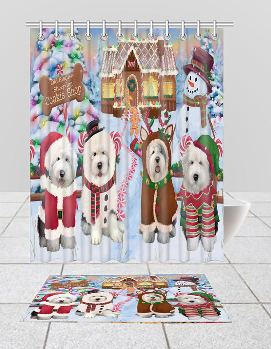 Holiday Gingerbread Cookie Old English SheepDogs  Bath Mat and Shower Curtain Combo