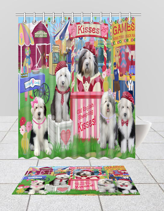 Carnival Kissing Booth Old English SheepDogs  Bath Mat and Shower Curtain Combo