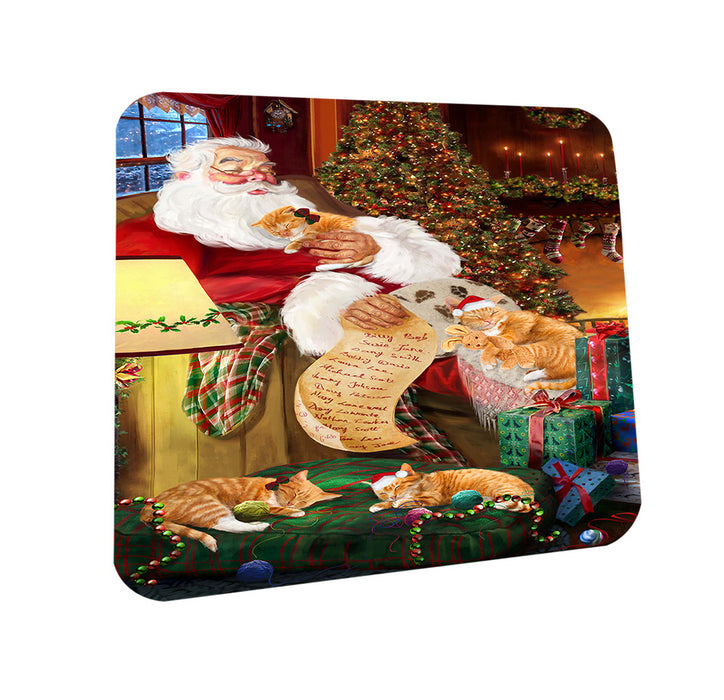 Santa Sleeping with Orange Tabby Cats Christmas Coasters Set of 4 CST52778