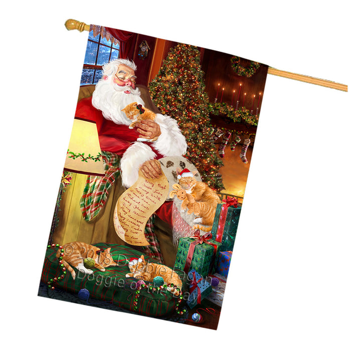 Santa Sleeping with Orange Tabby Cats Christmas House Flag FLG53017
