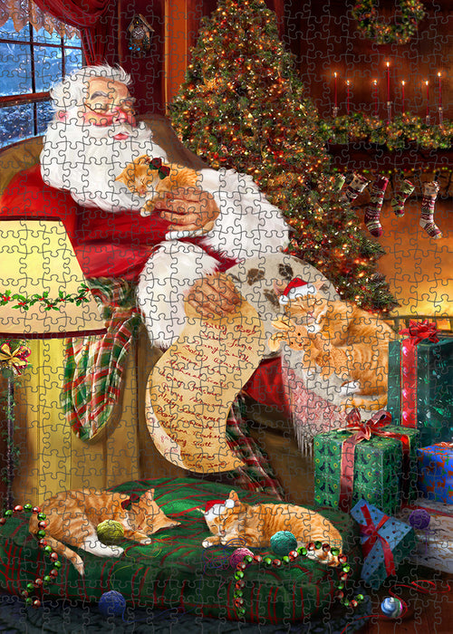 Santa Sleeping with Orange Tabby Cats Christmas Puzzle with Photo Tin PUZL62850