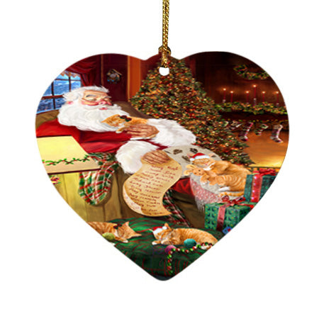 Santa Sleeping with Orange Tabby Cats Christmas Heart Christmas Ornament HPOR52819
