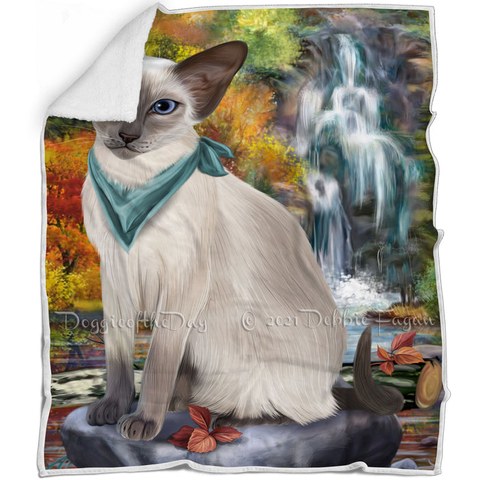 Scenic Waterfall Oriental Blue Point Siamese Cat Blanket BLNKT110478
