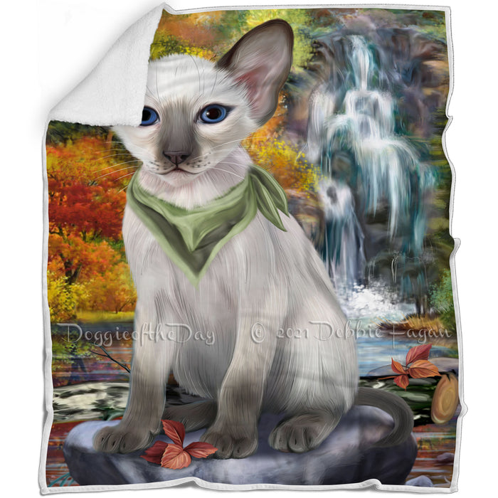 Scenic Waterfall Oriental Blue Point Siamese Cat Blanket BLNKT110487